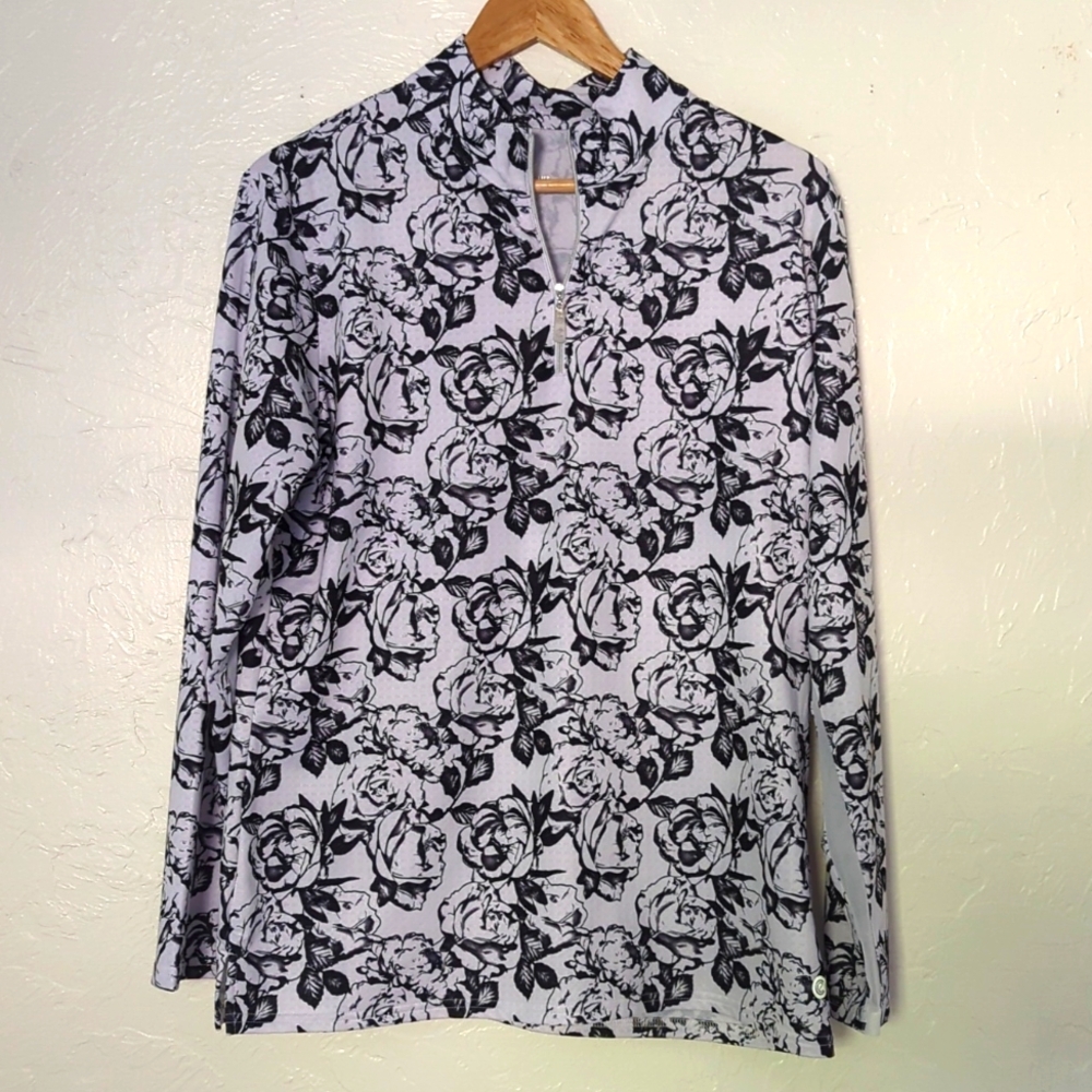 Bette & Court Pullover Nylon Black/White Size Large Active Wear Long Sleeve Top